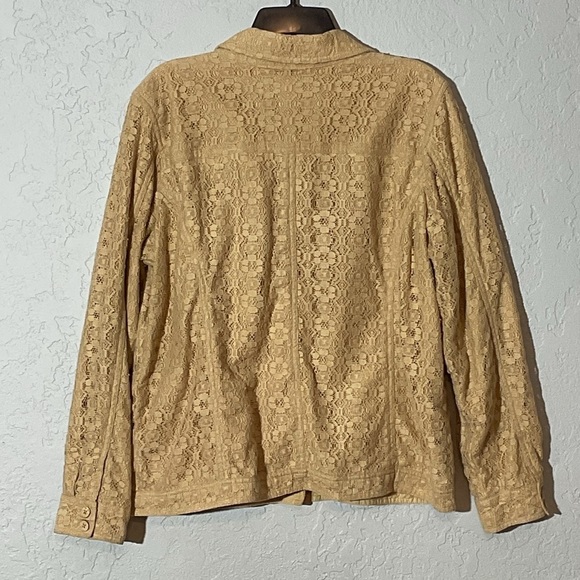 Denim & Co Buttery Yellow Lace Overlay Cotton Button Down Jacket Size Large - Picture 2 of 7